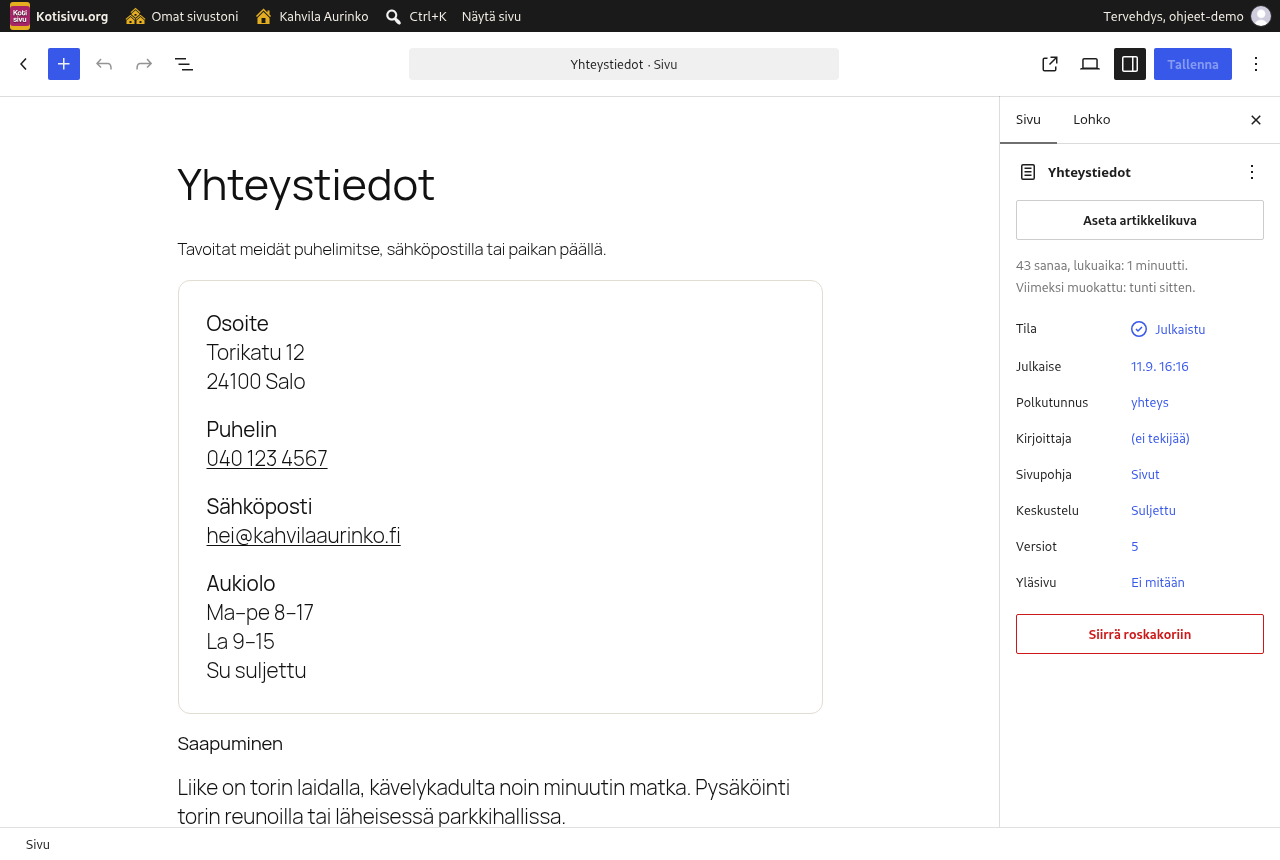 Sivun lohkoeditori