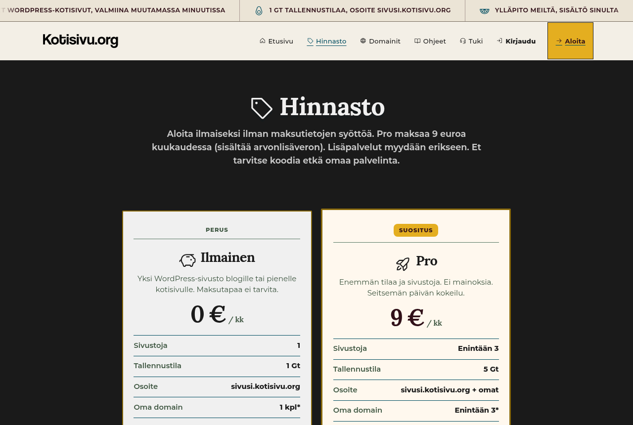Hinnasto Ilmainen ja Pro